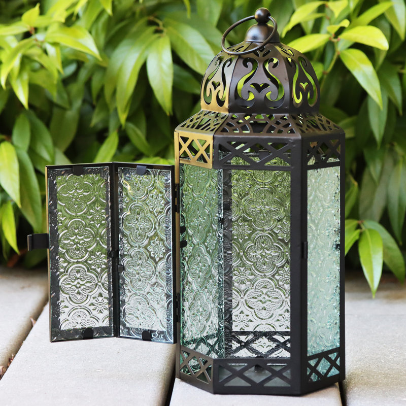 Moroccan Candle Lantern Set for Patio or Porch Bungalow Rose Color Clear